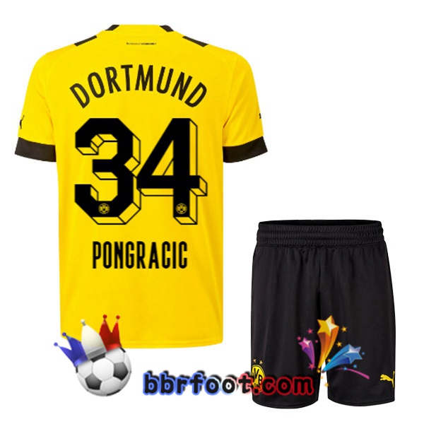 Maillot Foot Dortmund BVB (Pongracic 34) Enfant Domicile Jaune 22/23