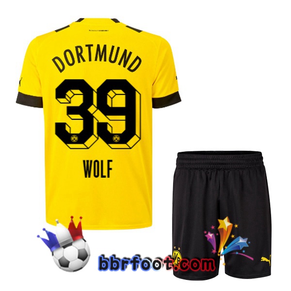 Maillot Foot Dortmund BVB (Wolf 39) Enfant Domicile Jaune 22/23