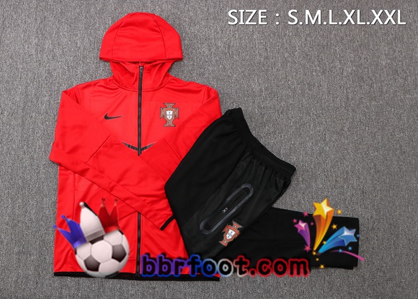 Veste A Capuche Survetement Foot Portugal Rouge 22/23