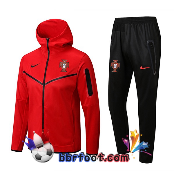 Veste A Capuche Survetement Foot Portugal Rouge 22/23