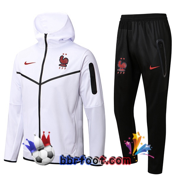 Veste A Capuche Survetement Foot France Blanc 22/23