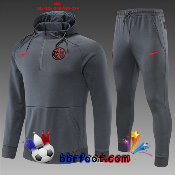 Veste A Capuche Survetement Foot Paris PSG Enfant Gris 22/23