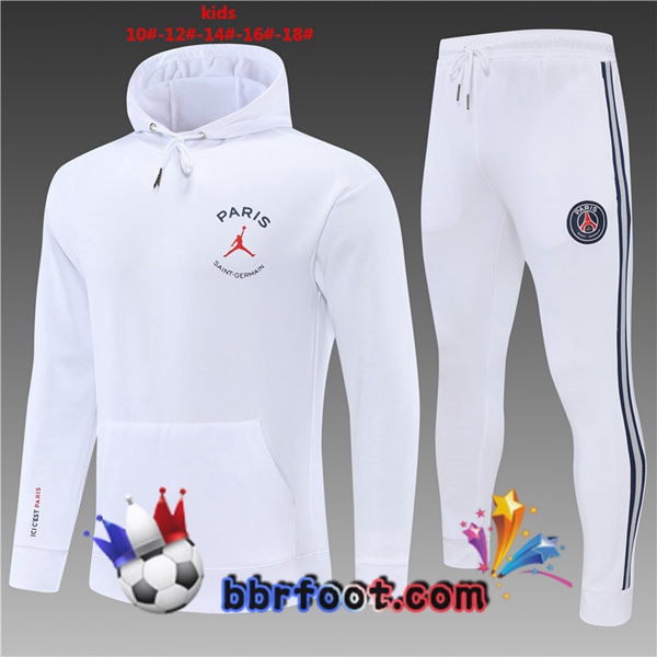 Veste A Capuche Survetement Foot JORDAN Paris PSG Enfant Blanc 22/23