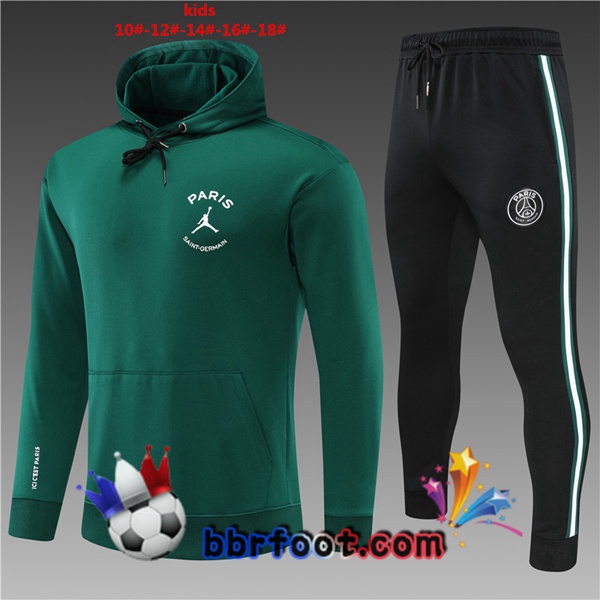 Veste A Capuche Survetement Foot JORDAN Paris PSG Enfant Vert 22/23