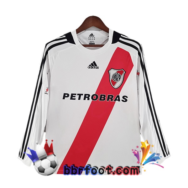 Maillot Foot River Plate Retro Domicile Manche Longue Blanc Rouge 2009-2010