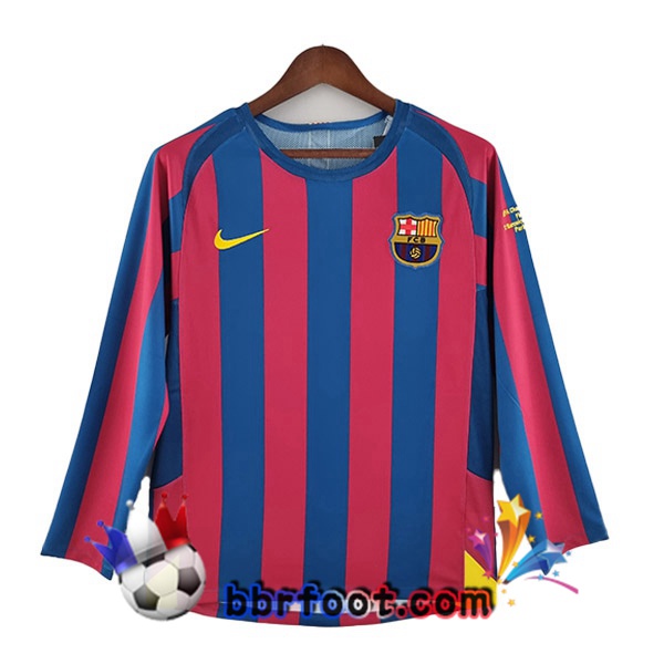 Maillot Foot FC Barcelone Retro Domicile Manche Longue Rouge Bleu 2005-2006