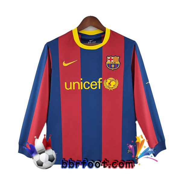 Maillot Foot FC Barcelone Retro Domicile Manche Longue Rouge Bleu 2010-2011