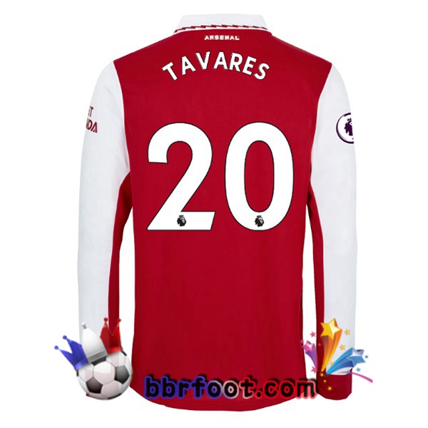 Maillot Foot Arsenal (TAVARES 20) Domicile Manche Longue Rouge Blanc 2022/2023