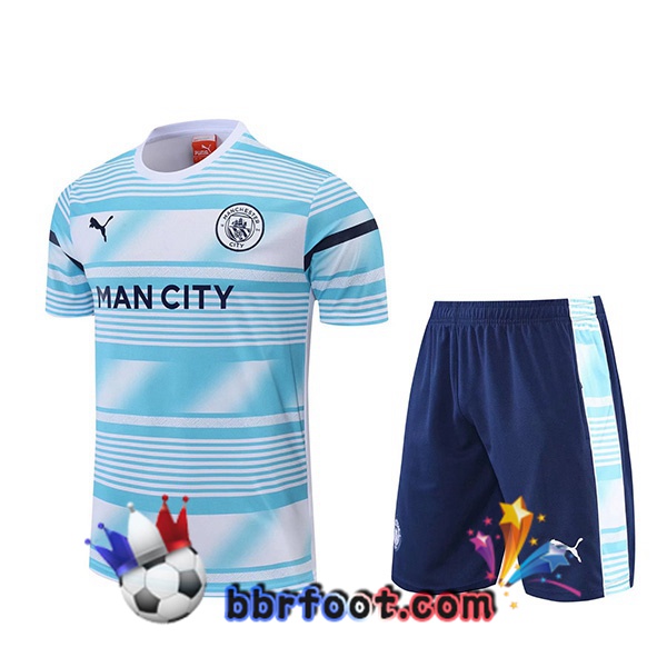 Training T-Shirts Manchester City + Shorts Blanc Bleu 2022/2023