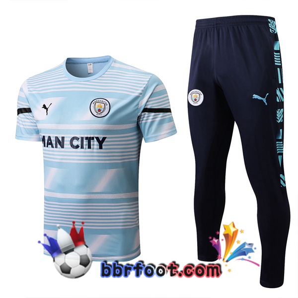 Training T-Shirts Manchester City + Pantalon Bleu Blanc 2022/2023