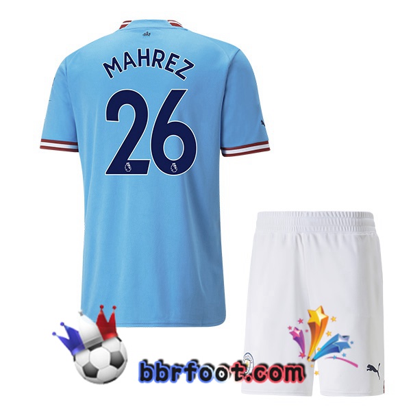 Maillot Foot Manchester City (Riyad Mahrez 26) Enfant Domicile Bleu 2022/2023