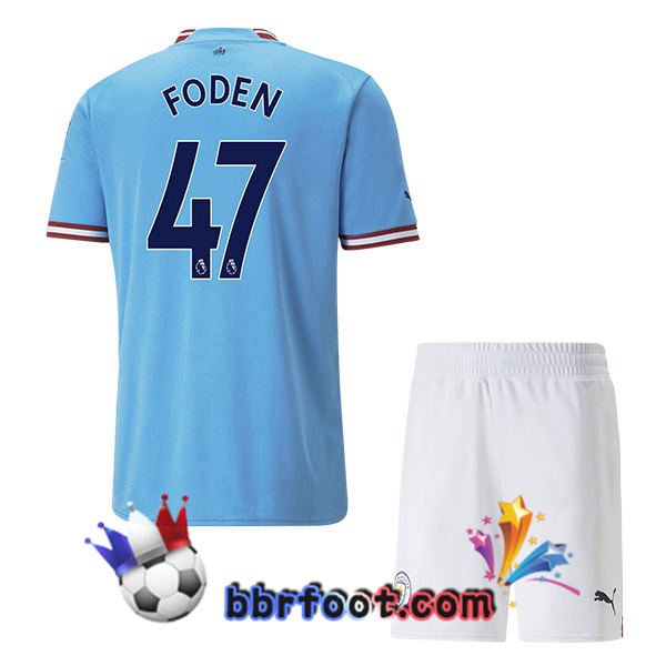 Maillot Foot Manchester City (Phil Foden 47) Enfant Domicile Bleu 2022/2023