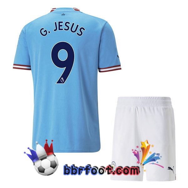 Maillot Foot Manchester City (Gabriel Jesus 9) Enfant Domicile Bleu 2022/2023
