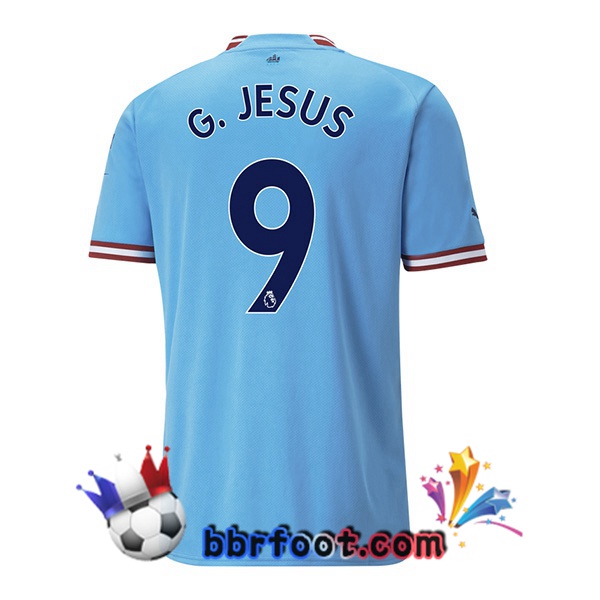 Maillot Foot Manchester City (Gabriel Jesus 9) Domicile Bleu 2022/2023