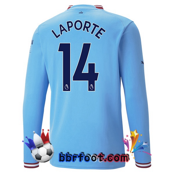 Maillot Foot Manchester City (Aymeric Laporte 14) Domicile Manche Longue Bleu 2022/2023