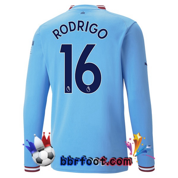 Maillot Foot Manchester City (Rodrigo 16) Domicile Manche Longue Bleu 2022/2023 Maillot Foot Manchester City (Rodrigo 16) Domicile Manche Longue Bleu 2022/2023