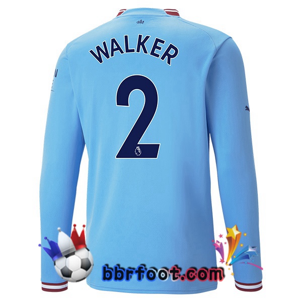 Maillot Foot Manchester City (Kyle Walker 2) Domicile Manche Longue Bleu 2022/2023