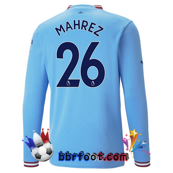 Maillot Foot Manchester City (Riyad Mahrez 26) Domicile Manche Longue Bleu 2022/2023