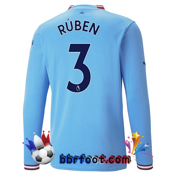 Maillot Foot Manchester City (Ruben Dias 3) Domicile Manche Longue Bleu 2022/2023