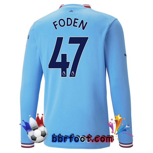 Maillot Foot Manchester City (Phil Foden 47) Domicile Manche Longue Bleu 2022/2023