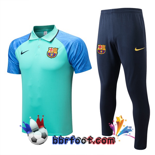 Polo Foot FC Barcelone + Pantalon Vert Bleu 2022/2023