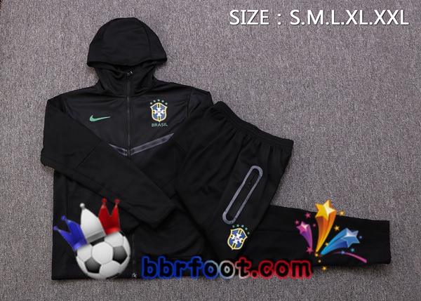 Veste A Capuche Survetement Foot Bresil Noir 2022/2023
