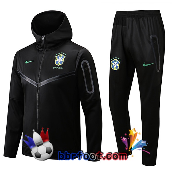 Veste A Capuche Survetement Foot Bresil Noir 2022/2023
