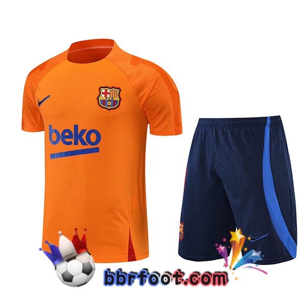 Training T-Shirts FC Barcelone + Shorts Orange 2022/2023