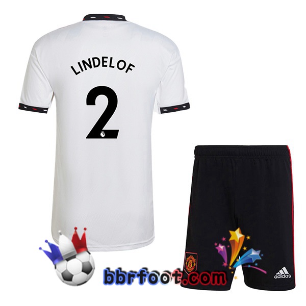 Maillot Foot Manchester United (LINDELOF 2) Enfant Exterieur Blanc 2022/2023
