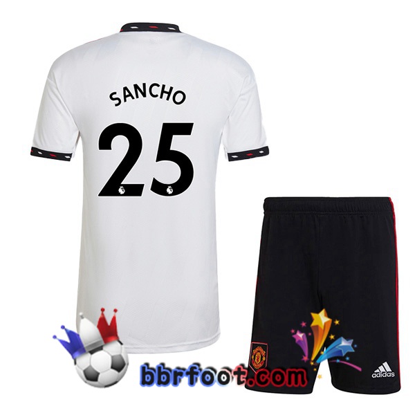 Maillot Foot Manchester United (SANCHO 25) Enfant Exterieur Blanc 2022/2023