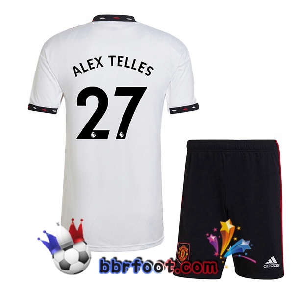 Maillot Foot Manchester United (ALEX TELLES 27) Enfant Exterieur Blanc 2022/2023