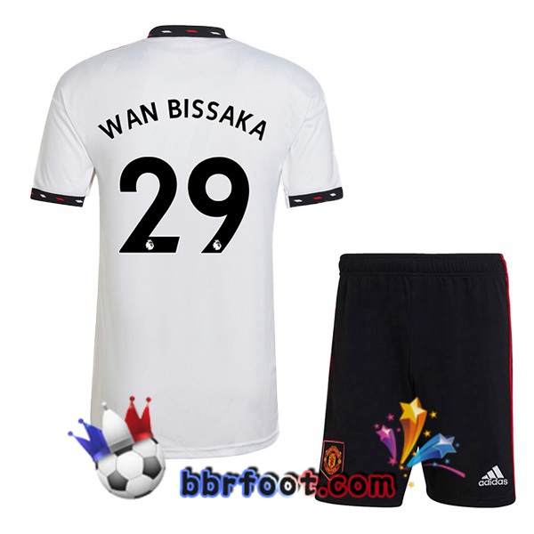 Maillot Foot Manchester United (WAN-BISSAKA 29) Enfant Exterieur Blanc 2022/2023