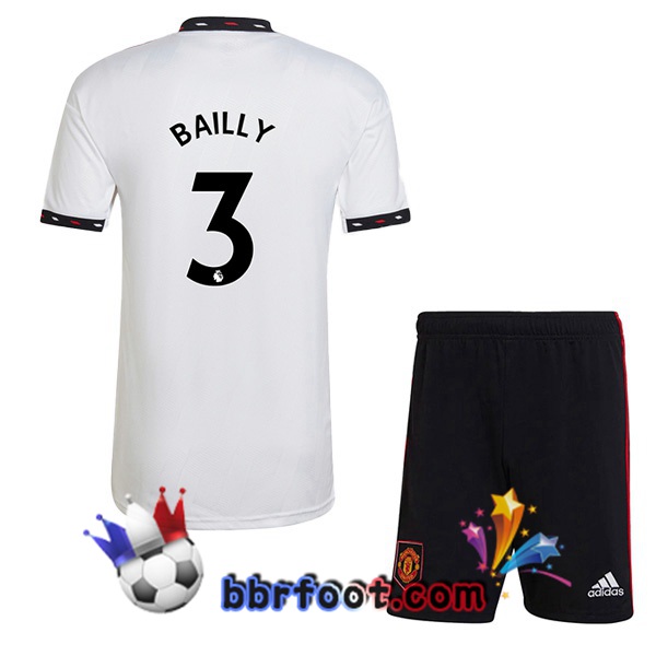 Maillot Foot Manchester United (BAILLY 3) Enfant Exterieur Blanc 2022/2023