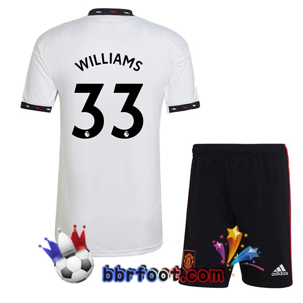 Maillot Foot Manchester United (WILLIAMS 33) Enfant Exterieur Blanc 2022/2023