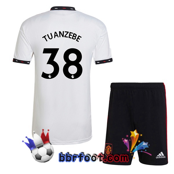 Maillot Foot Manchester United (TUANZEBE 38) Enfant Exterieur Blanc 2022/2023