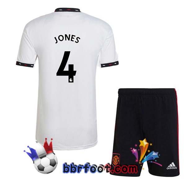 Maillot Foot Manchester United (JONES 4) Enfant Exterieur Blanc 2022/2023