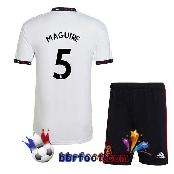 Maillot Foot Manchester United (MAGUIRE 5) Enfant Exterieur Blanc 2022/2023