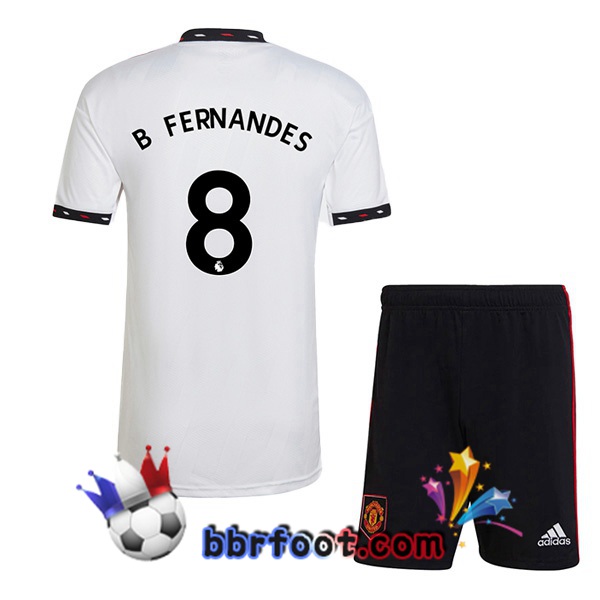 Maillot Foot Manchester United (B. FERNANDES 8) Enfant Exterieur Blanc 2022/2023