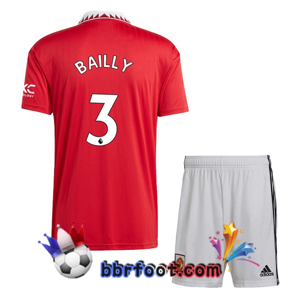Maillot Foot Manchester United (BAILLY 3) Enfant Domicile Rouge 2022/2023