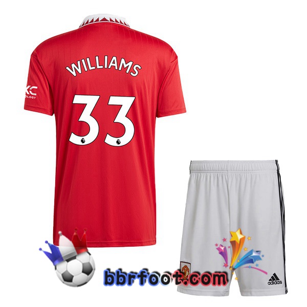 Maillot Foot Manchester United (WILLIAMS 33) Enfant Domicile Rouge 2022/2023