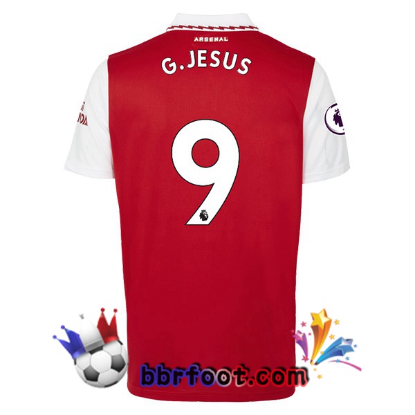 Maillot Foot Arsenal (G.JESUS 9) Domicile Rouge Blanc 2022/2023