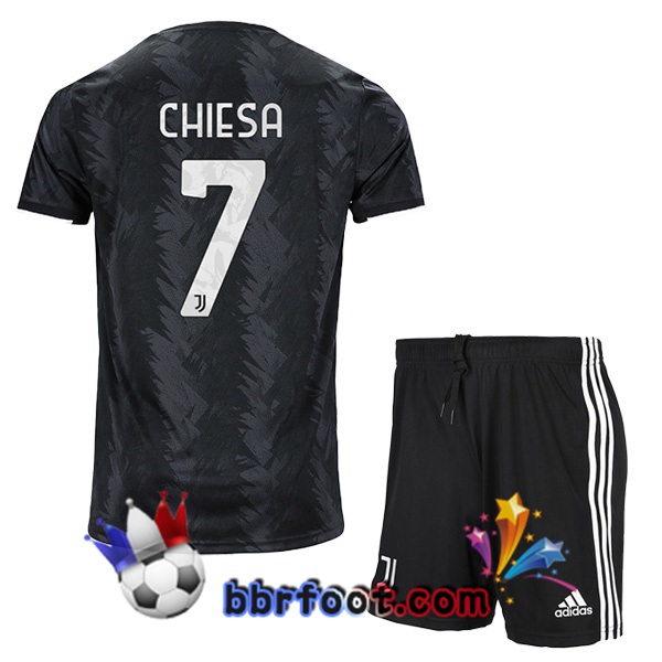 Maillot Foot Juventus (CHIESA 7) Enfant Exterieur Noir 2022/2023