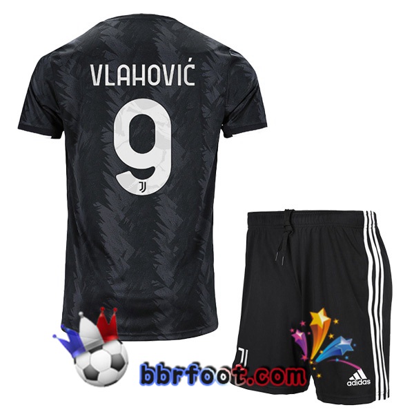 Maillot Foot Juventus (VLAHOVIĆ 9) Enfant Exterieur Noir 2022/2023
