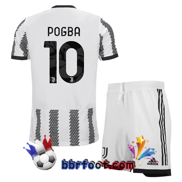 Maillot Foot Juventus (POGBA 10) Enfant Domicile Blanc Noir 2022/2023