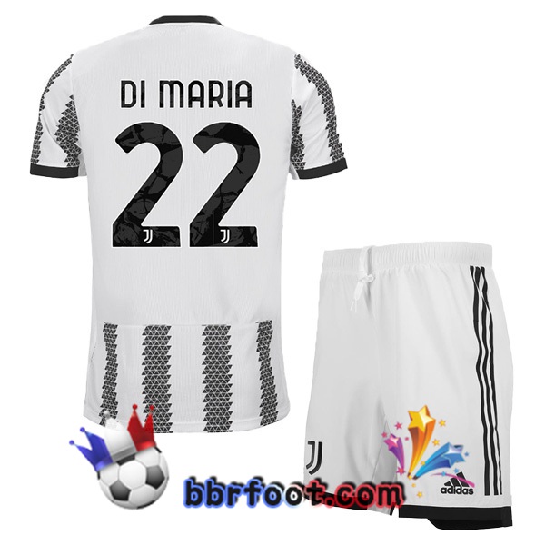 Maillot Foot Juventus (DI MARIA 22) Enfant Domicile Blanc Noir 2022/2023