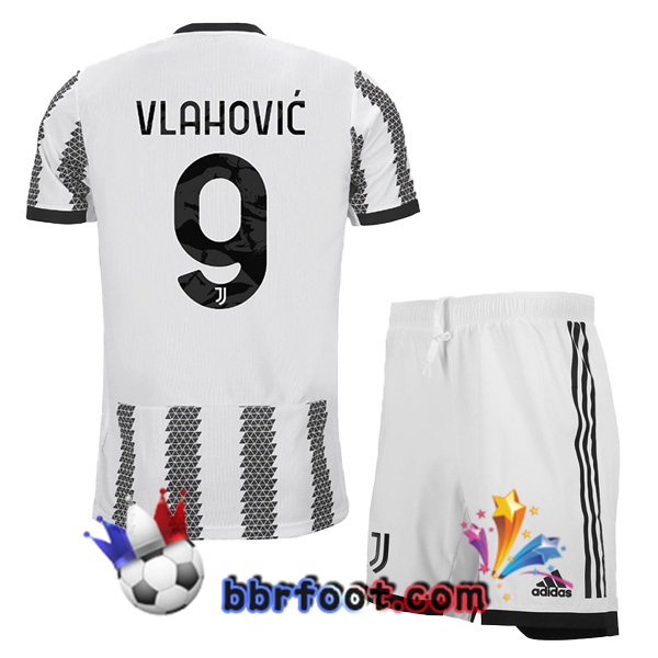 Maillot Foot Juventus (VLAHOVIĆ 9) Enfant Domicile Blanc Noir 2022/2023