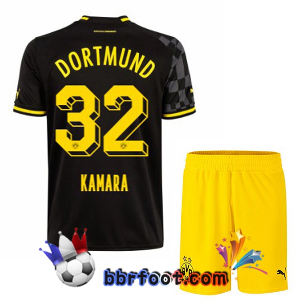 Maillot Foot Dortmund BVB (Kamara 32) Enfant Exterieur Noir 2022/2023