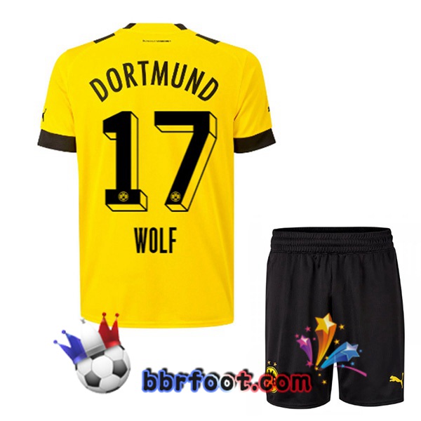 Maillot Foot Dortmund BVB (Wolf 17) Enfant Domicile Jaune Jaune 2022/2023