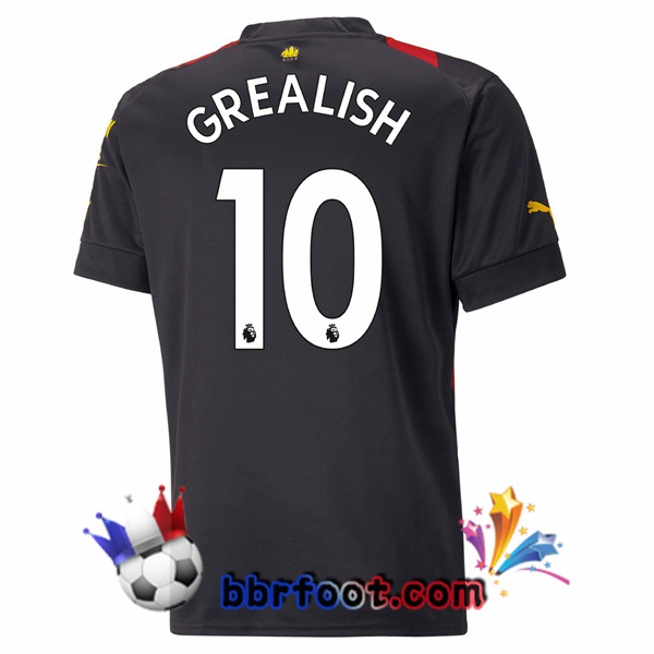 Maillot Foot Manchester City (Jack Grealish 10) Exterieur Rouge Noir 2022/2023