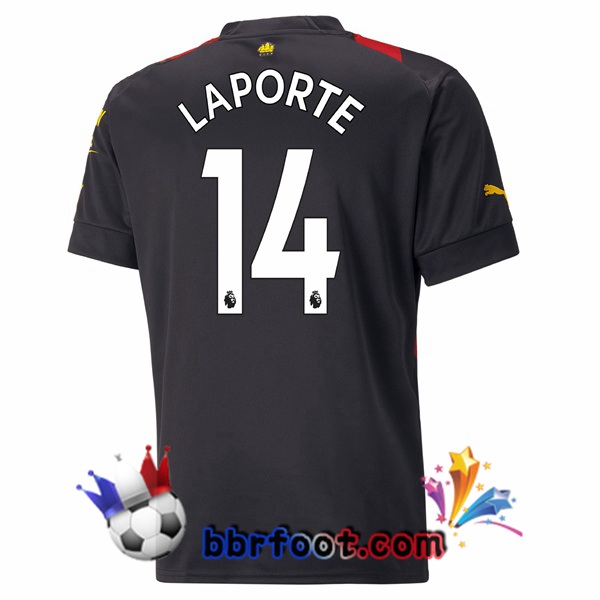 Maillot Foot Manchester City (Aymeric Laporte 14) Exterieur Rouge Noir 2022/2023